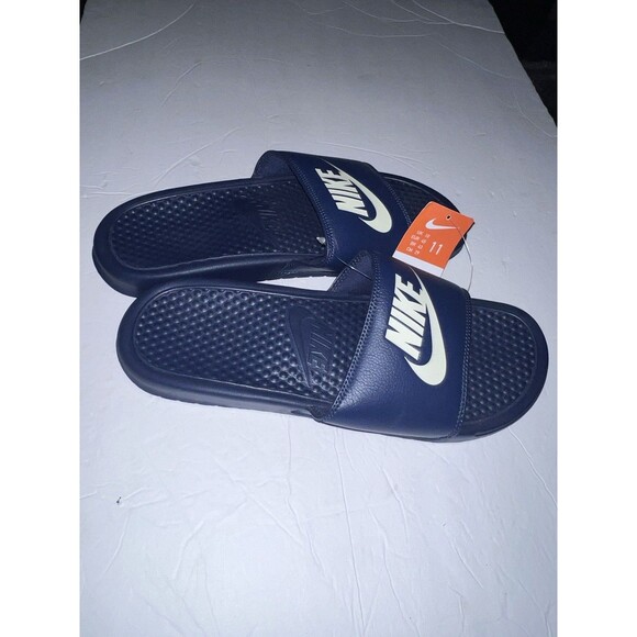 Nike Benassi Sandal Mens Sz 11 Navy Blue Slip On Slides Logo 343880-100 New - Picture 7 of 7
